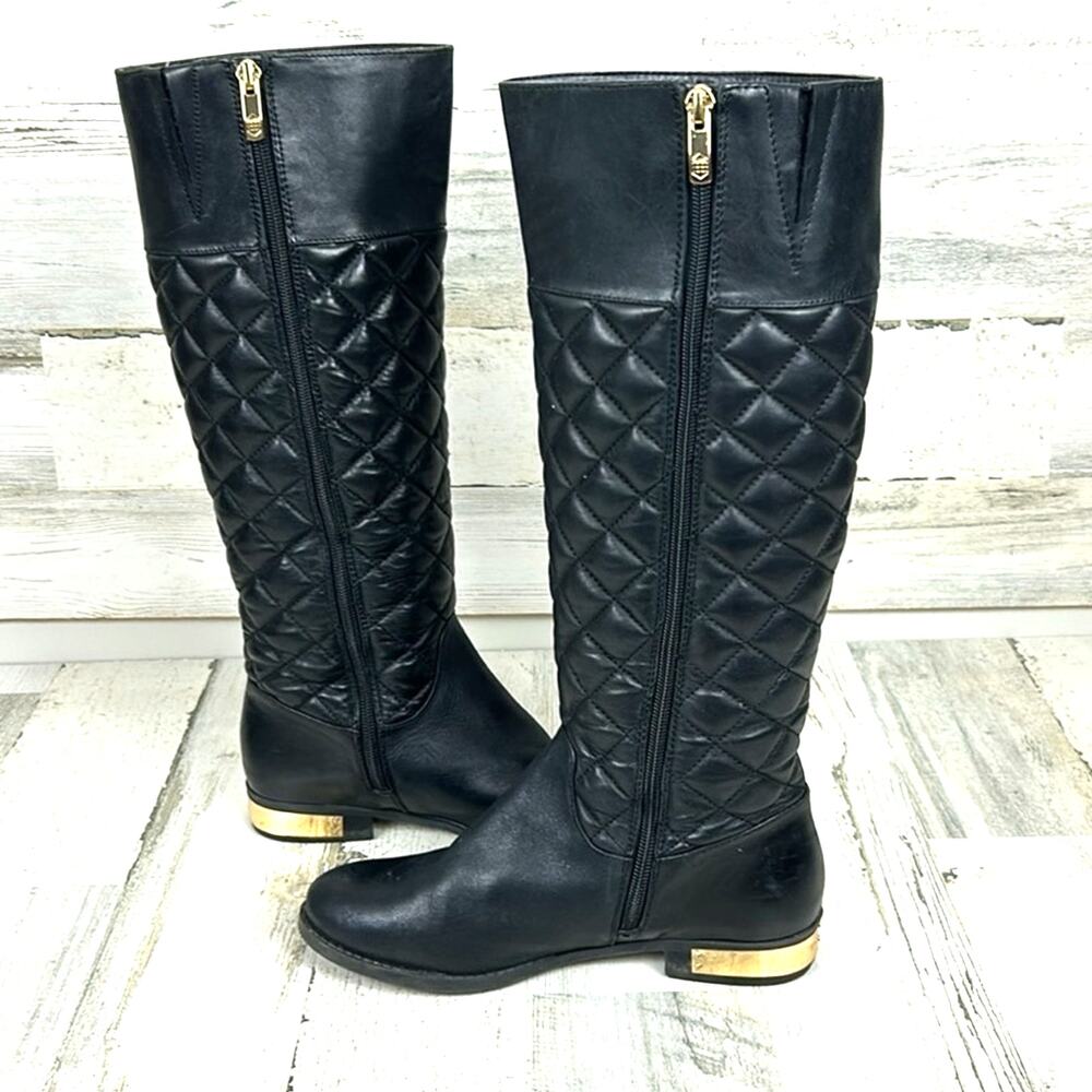 Vince Camuto Fianna Womens 6.5 Black Quilted Leather Knee High Boots
